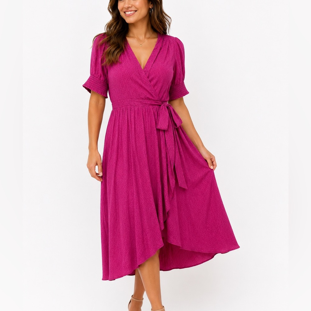 Anthropologie Fuchsia Wrap Midi Dress with‎ Tie Waist 6